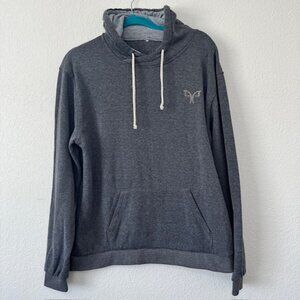 Mens Gray Pullover Hoodie Fleece Lined Logo Pocket Sweatshirt